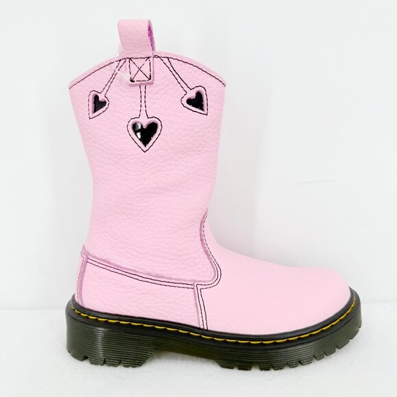 Dr. Martens Women's Pink Bex Heart Leather Boots Size US 6 Zip Side Closure NWOB - Picture 1 of 12